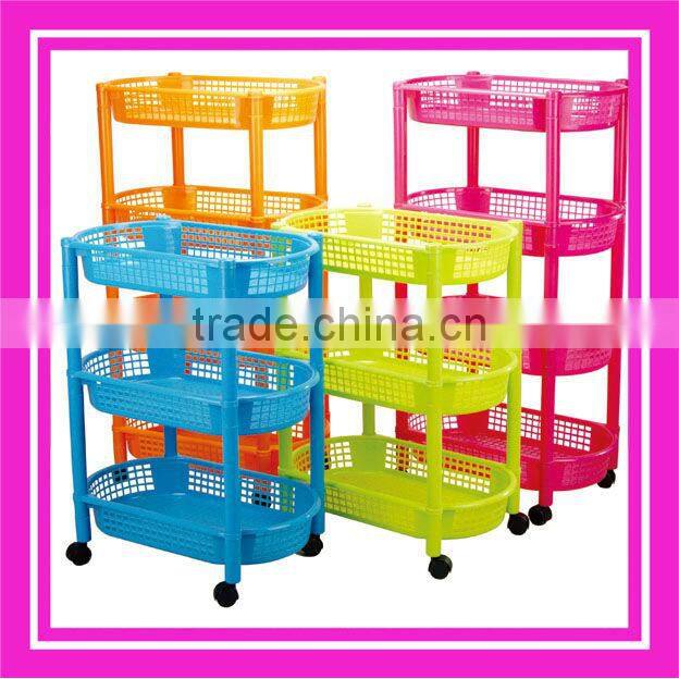 4 layers plastic shelf rack with wheels