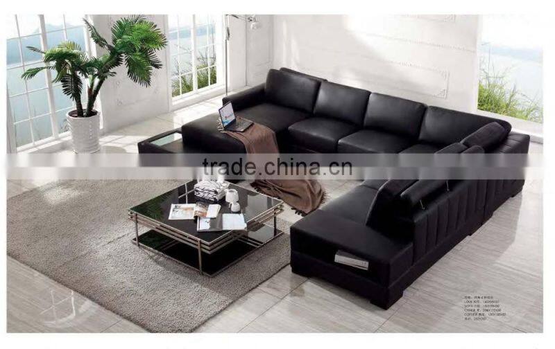 Bisini Modern Black Leather Sofa, Black Genuine Leather Sofa Furniture