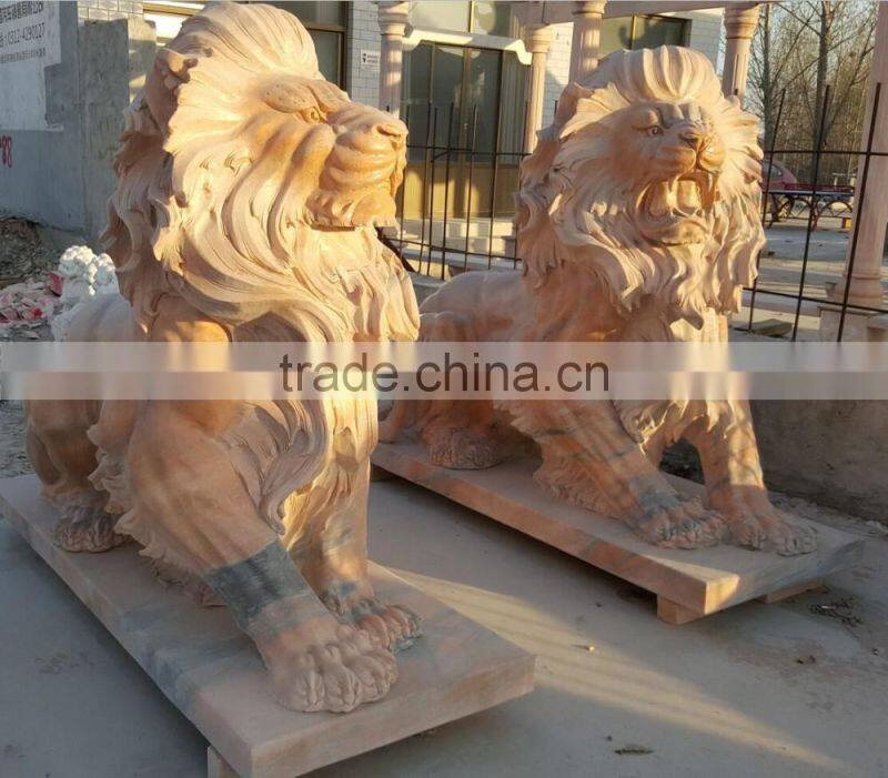 Afterglow Red Marble Lion Animal Statues