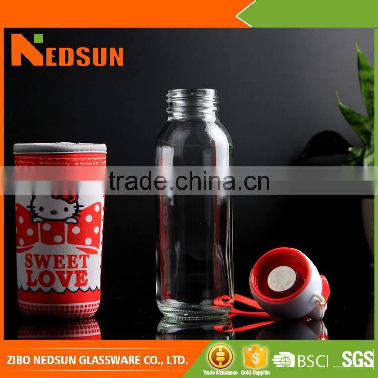 New glass clear water bottle adiabatic sleeve with cute kitty cap