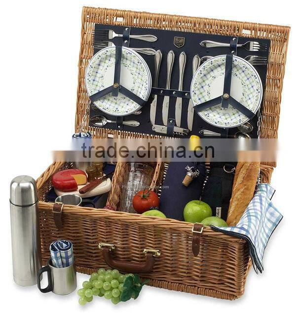 wholesale empty willow 4 person picnic basket with fabric