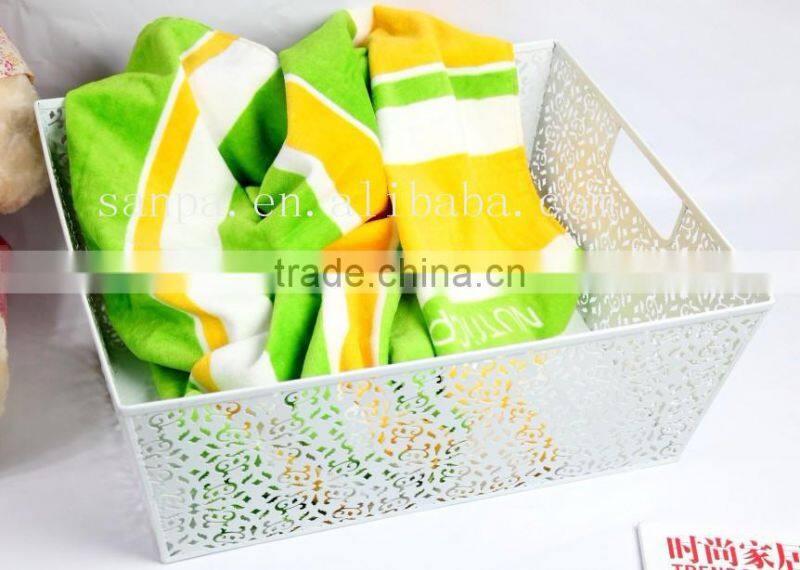 New Design Metal White Storage Basket With Ornamental Engraving