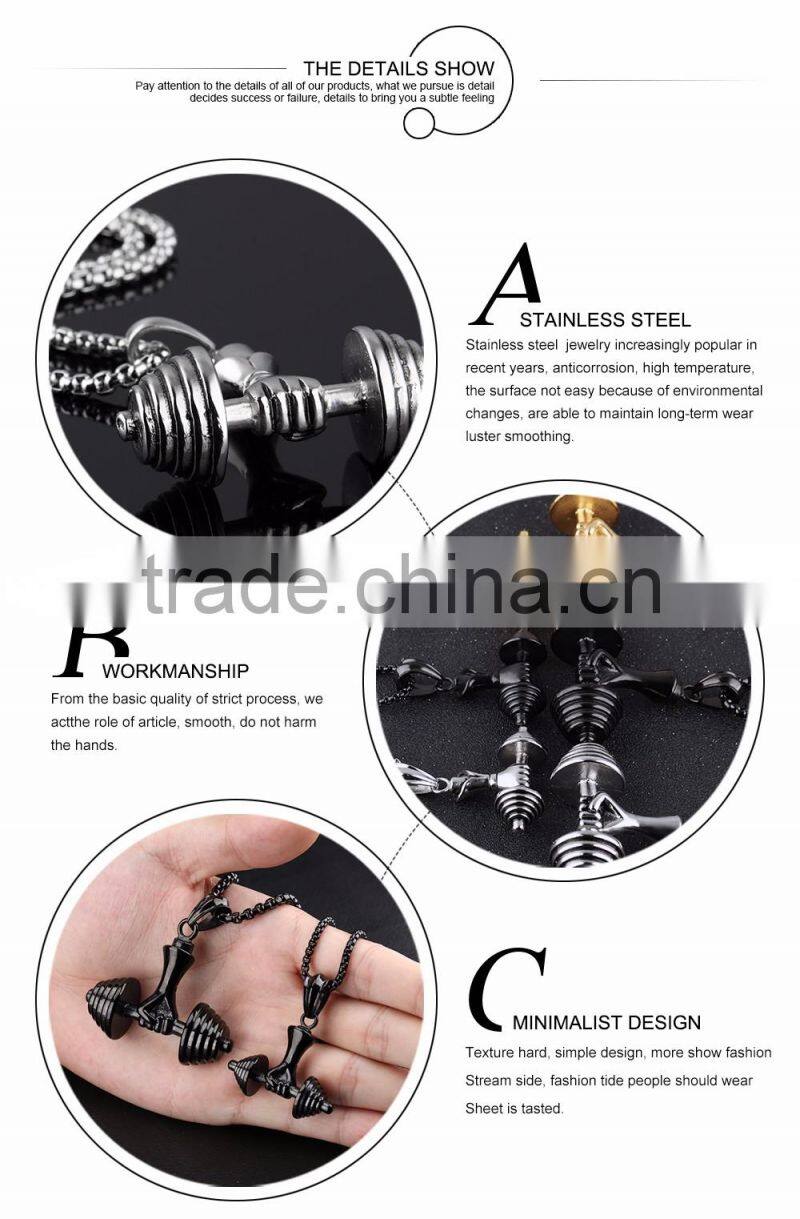 Fashion Men's Silver Black Gold Stainless Steel Dumbbel Pendant Necklace