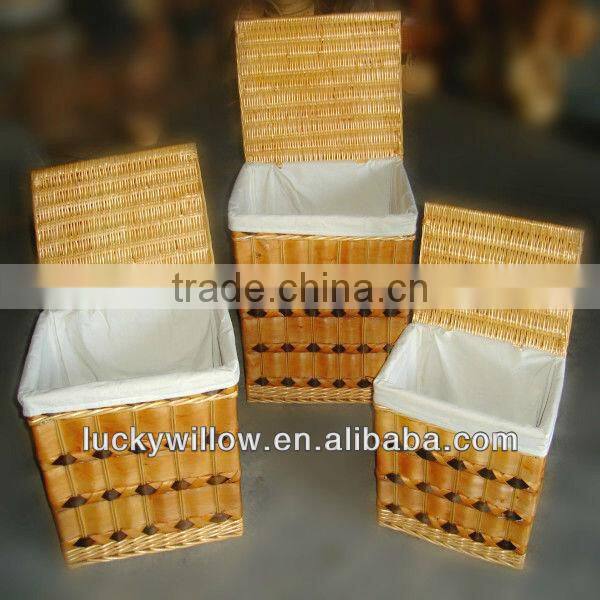wood&wicker multifunctional basket with lid for big hotel