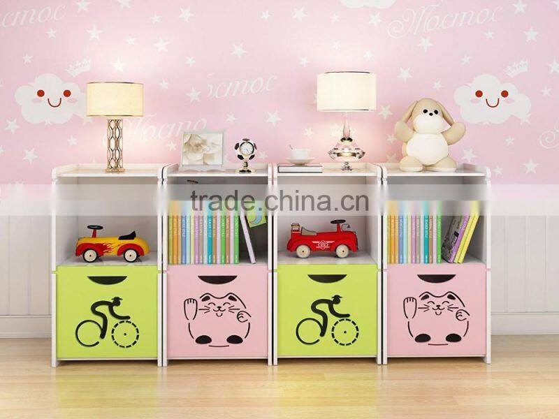 Kids Modern Simple Style carving flower Storage Organizer 2 Tier High Gloss Storage cabinet Carved Night Stand, bedside table