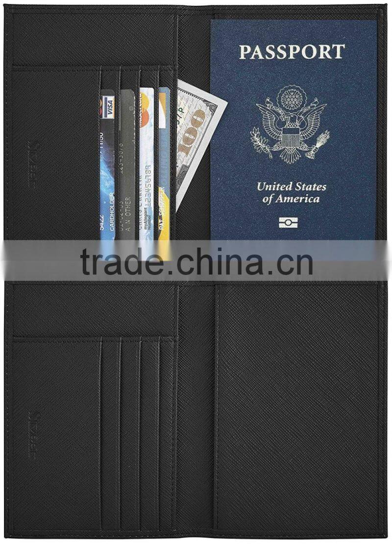 Leather Travel Wallet RFID Blocking Passport Cover of Crosshatch