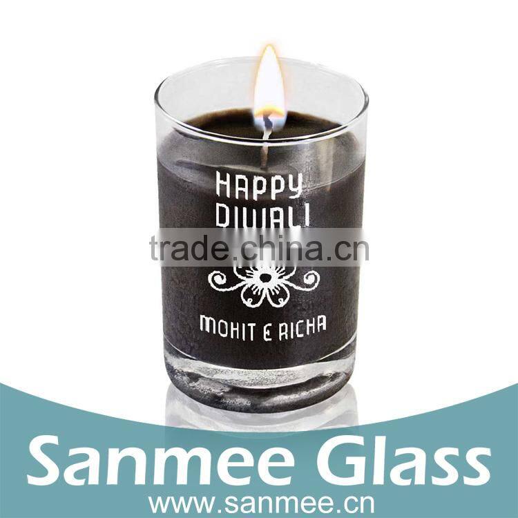 Round Gift Set Clear Flower Decal Glass Candle Holder