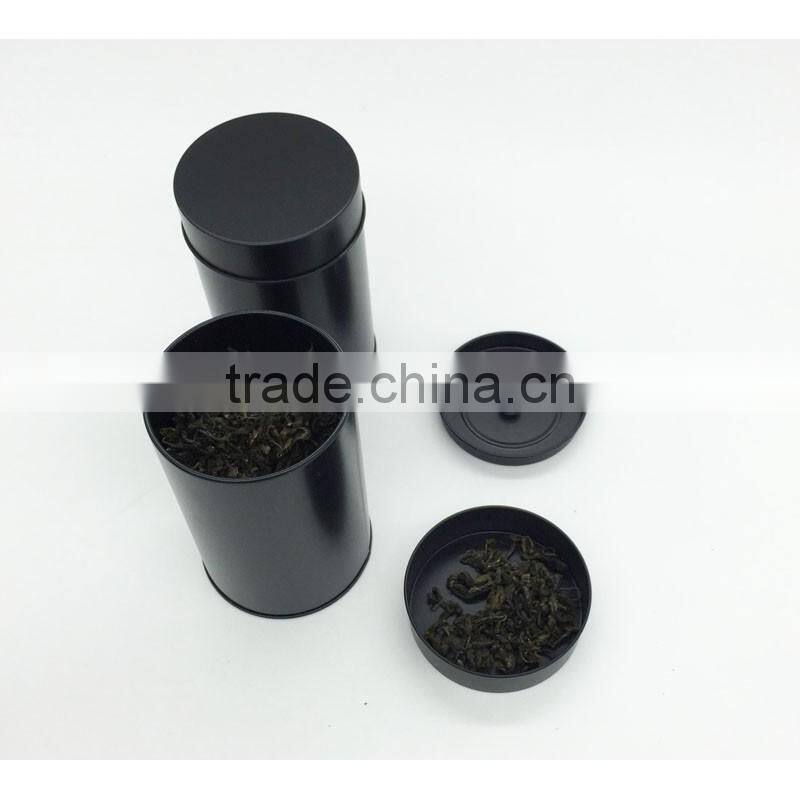 Plain black round tea tin box with inner lid