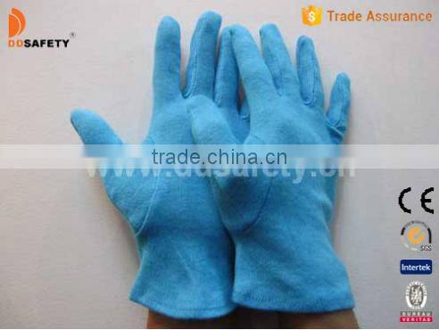 100% Blue Cotton Polyester Reversible Hem Working Gloves