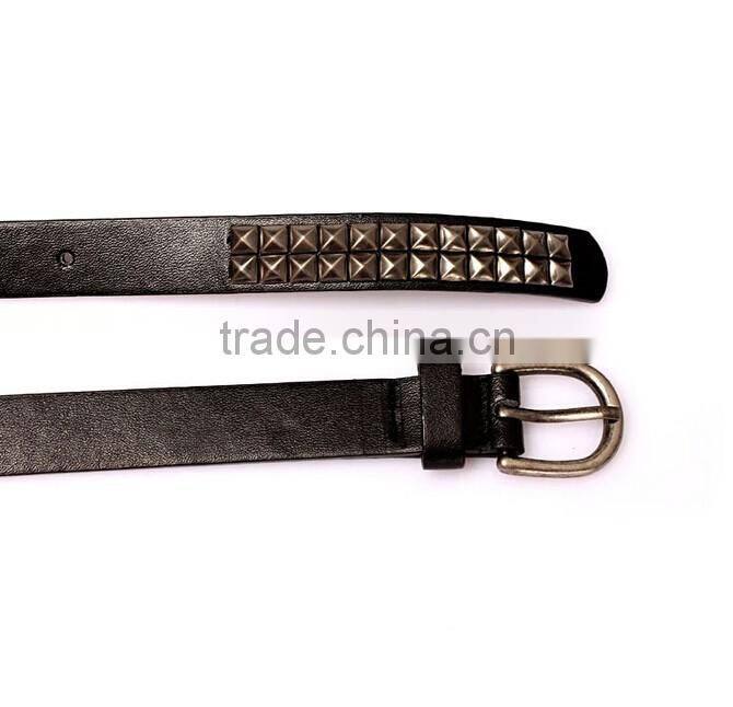 Wholesale double layer pyraid rivets decorated D buckle sex girl thin PU waist belt