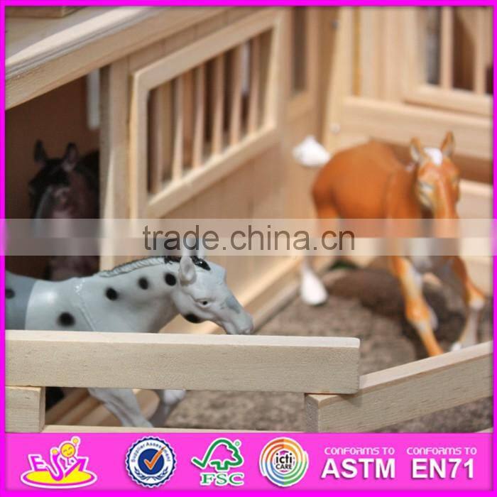2016 new design children miniature toys wooden toy horse stable W06A166