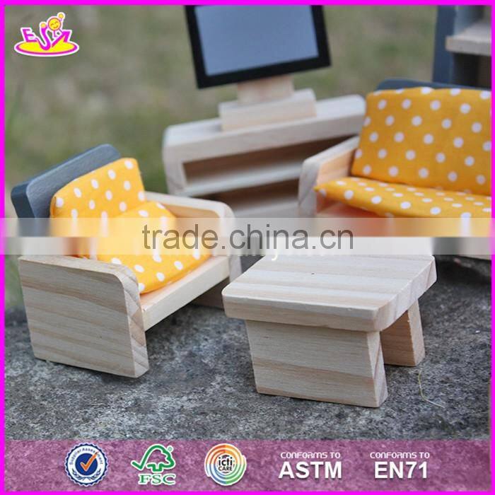 2017 New design children pretend play wooden dollhouse furniture sets W06B055