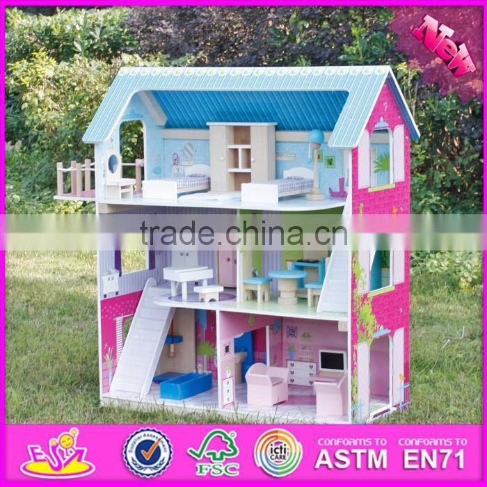 2016 new design home play children toy wooden dolls house miniatures W06A169