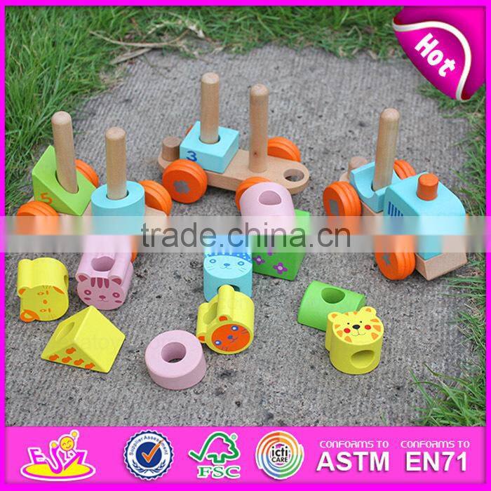 2015 Hot sale Wooden Blocks Train Set Toys Animal Vehicles Toys,Cute wooden animal blocks train toy,Pull Line Train Toy W04A066