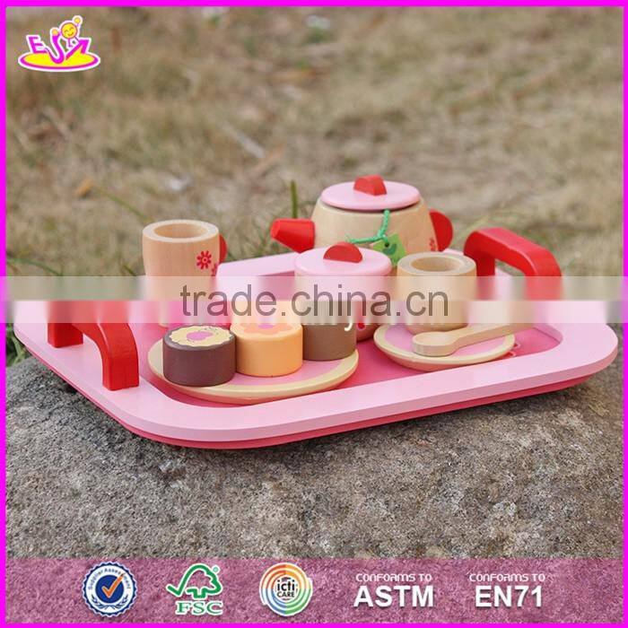 2017 New design pretend play toys girls pink wooden tea set toy W10B181