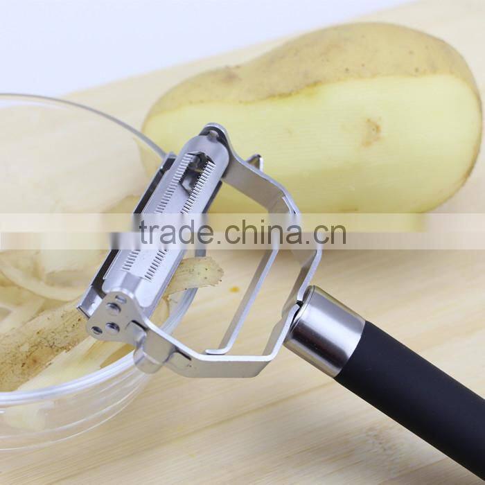 Kitchen Multifunction Stainless Steel Potato Julienne Peeler with Black Rubber Handle