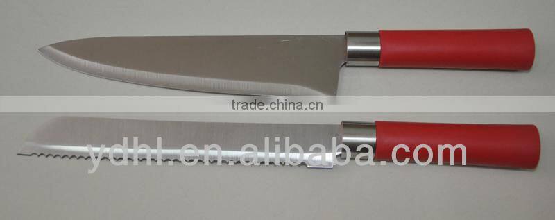 Red handle chef and bread knife