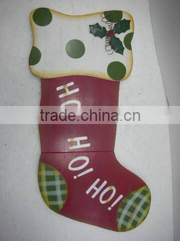 Wood HO HO HO christmas ornaments patterns socks plaque