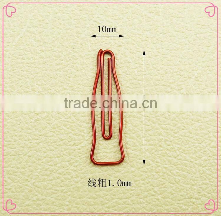Red color PET coated metal wire clips OEM drinking bottle shaped document clips