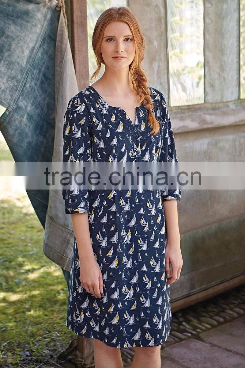 mock neck design new fashion ladies dress 3 4 sleeve one pieces custom full print dersses for women