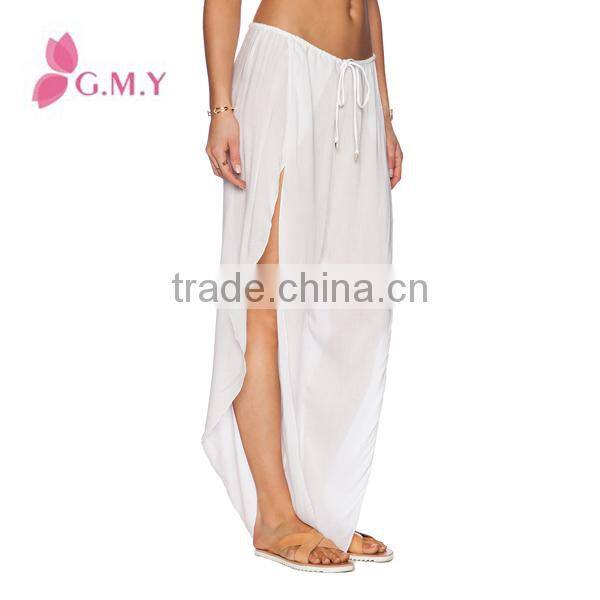 Chiffon pants for women specil cutting with fork at side elastic waist Bohemian style clothing bulk production