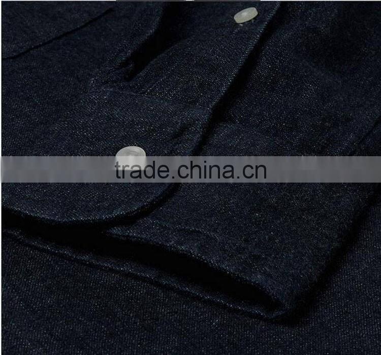Hot sale dark color washed denim dress shirts wholesale dress denim shirts