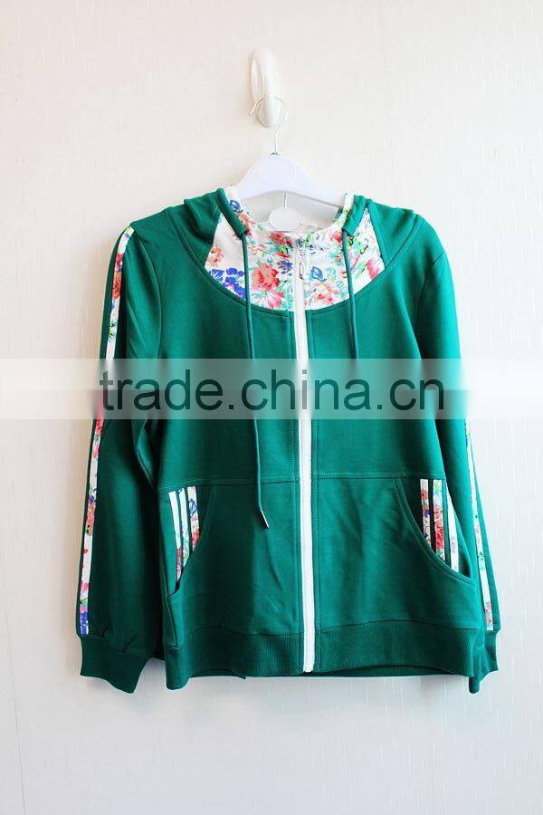 2016 High Quality 100% Cotton Hoodies Sports Suit Sweatshirts with Flower Design For Women Color Green