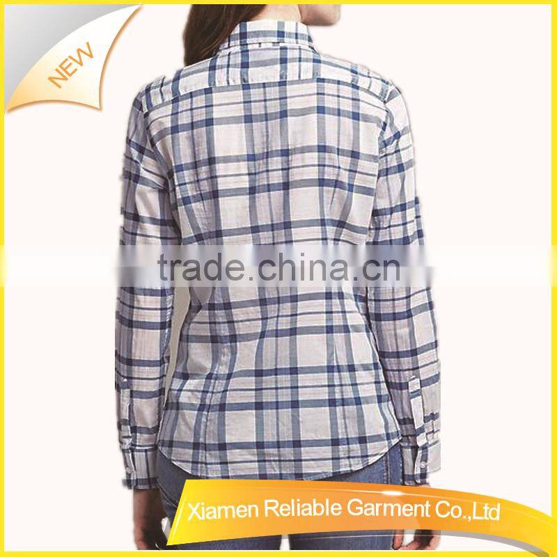 Plain long sleeve grid ladies fancy shirt