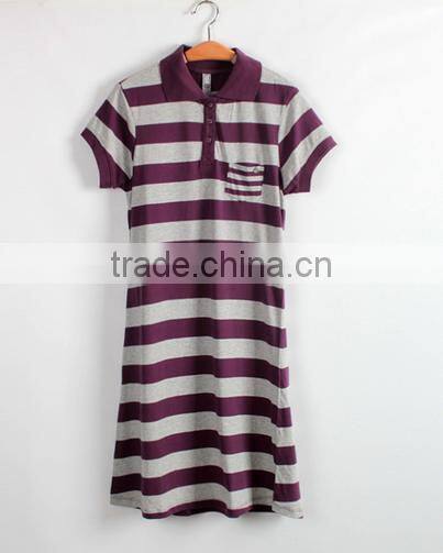 Cheapsale Sexy Fashion Ladies Tight Solid Stripe 100% Cotton Short Sleeve Polo Neck Casual Dress