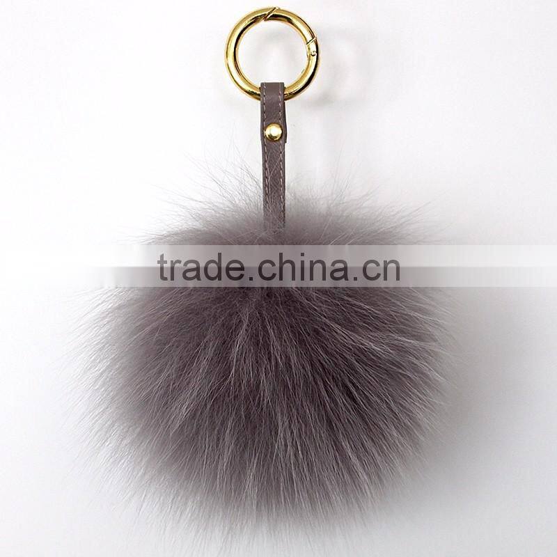 Myfur Comfortable Genuine Blue Fox Body Fur Pompoms Pendant for Women Handbag