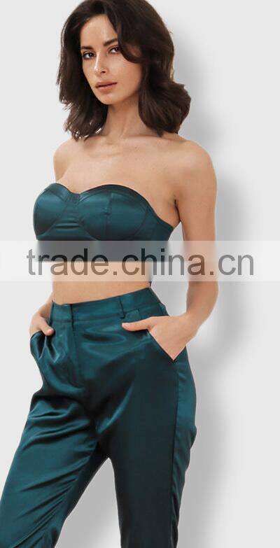 Runwaylover 072 Europe Style 2017 Ladies Two Piece Suits , Women Sexy Crop Top And Casual Pants