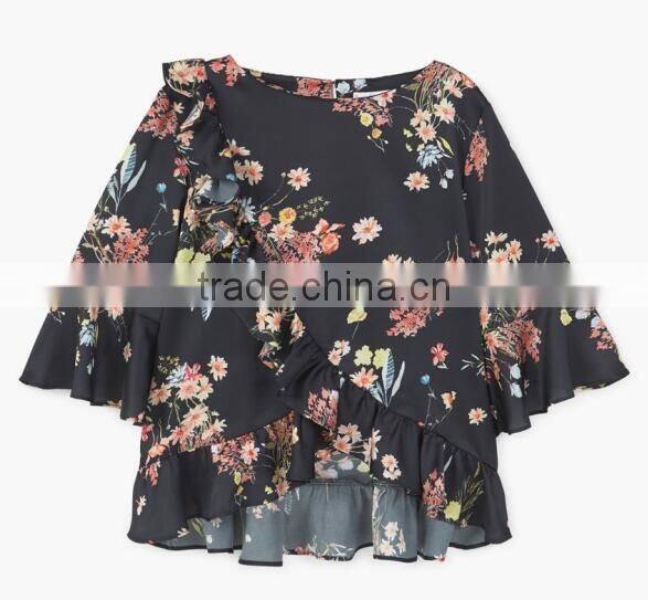 Women Fashion Printed Floral Blouse Ladies Long Sleeve Chiffon Loose Casual Top For Autumn