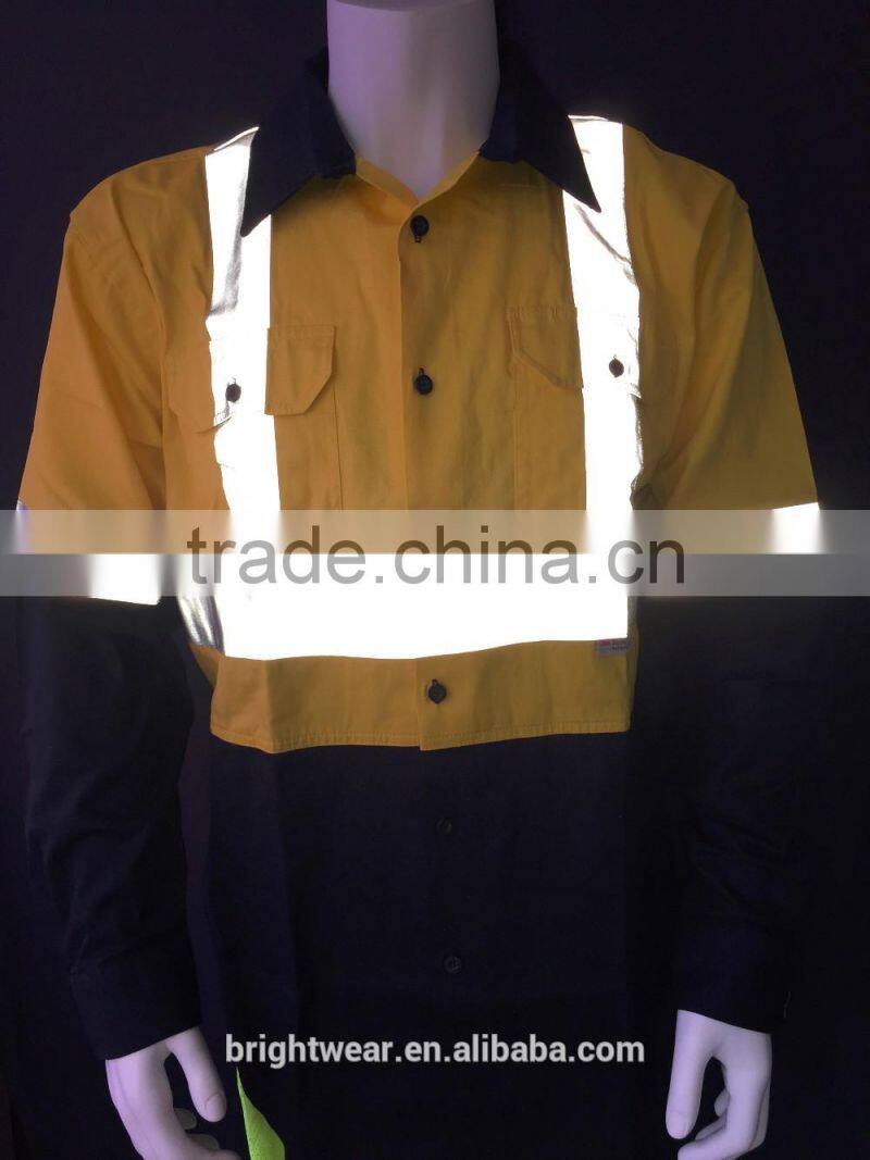 Hi Vis yellow 3M reflective tape safety shirt with contrast color