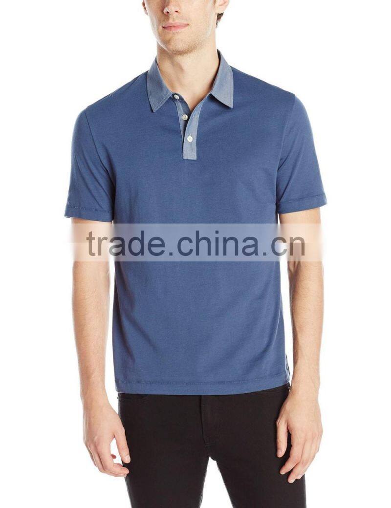 Original PIMA cotton Chambray Woven Collar and Placket Polo shirts for men