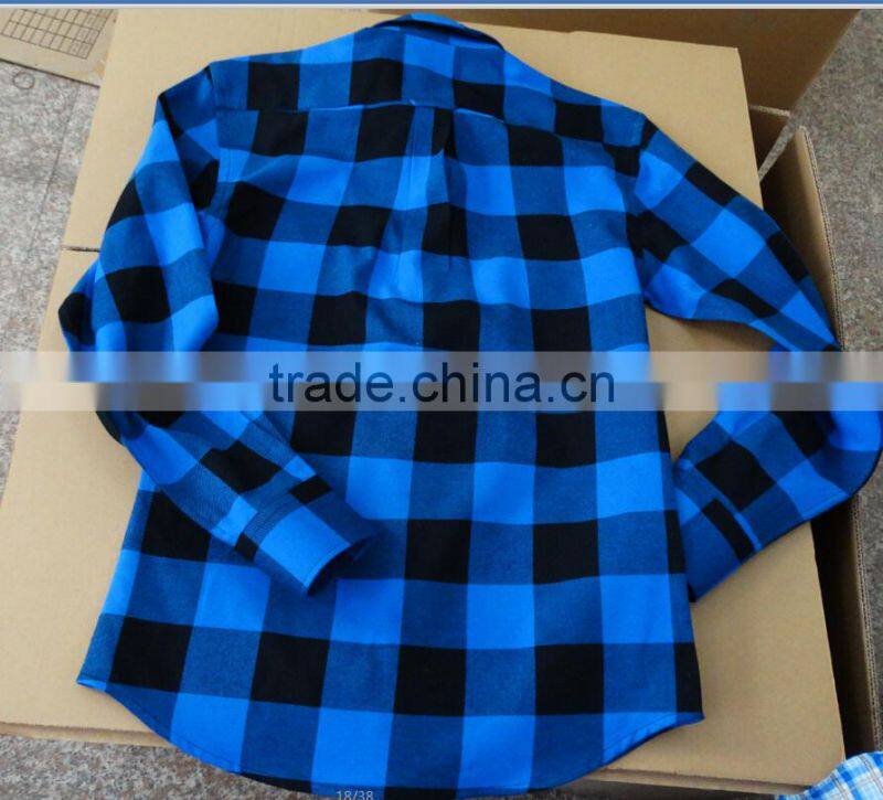 100% cotton royal blue big plaid flannel shirt