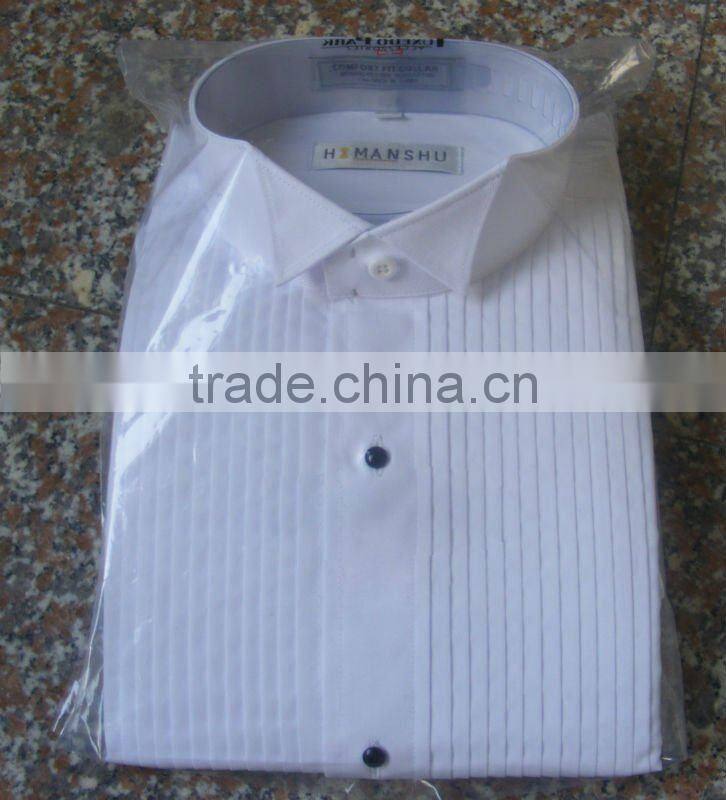 mens white 1/2'' pleats laydown collar tuxedo shirt
