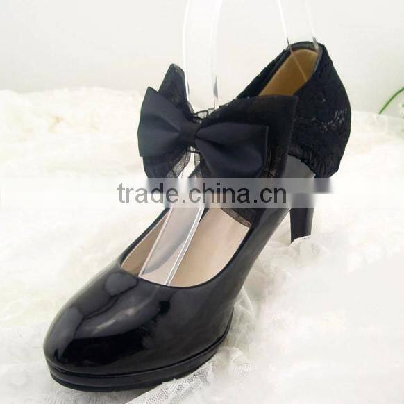 Black Lace and Bowknot Decorative Shoe Ornaments Shoe Lace Clips for Wedding Shoe Accessories