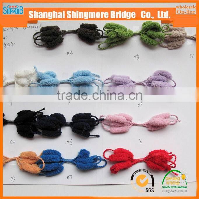 2016 China yarn factory wholesale Polyester pompom fancy knitting yarn for hand knitting