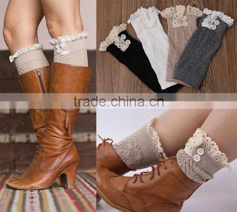 Hot Brown Women Knitting Snowflake Deer Shape Footless Knee Socks Leg Warmer