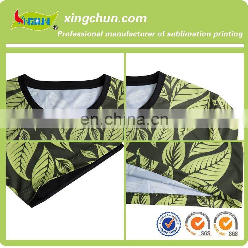 Hot sale leaf round neck 100% polyester customize dye sublimation printed T shirts
