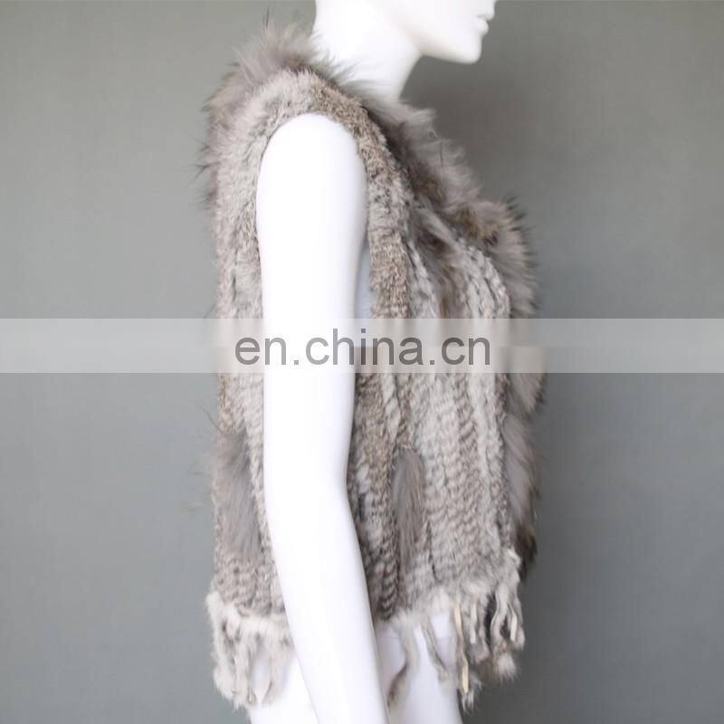Real rabbit fur knitted weaven pattern fur vest/gilet