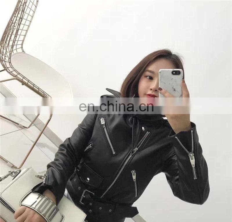 Handsome Motorcycle Spring Jacket Short Leather Zipper Jackets Leather for Women