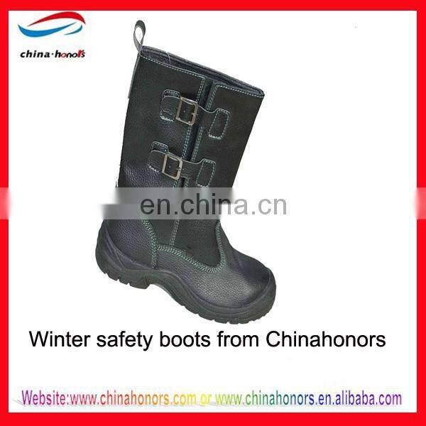 winter black leather safety boots/black leather boots black sole