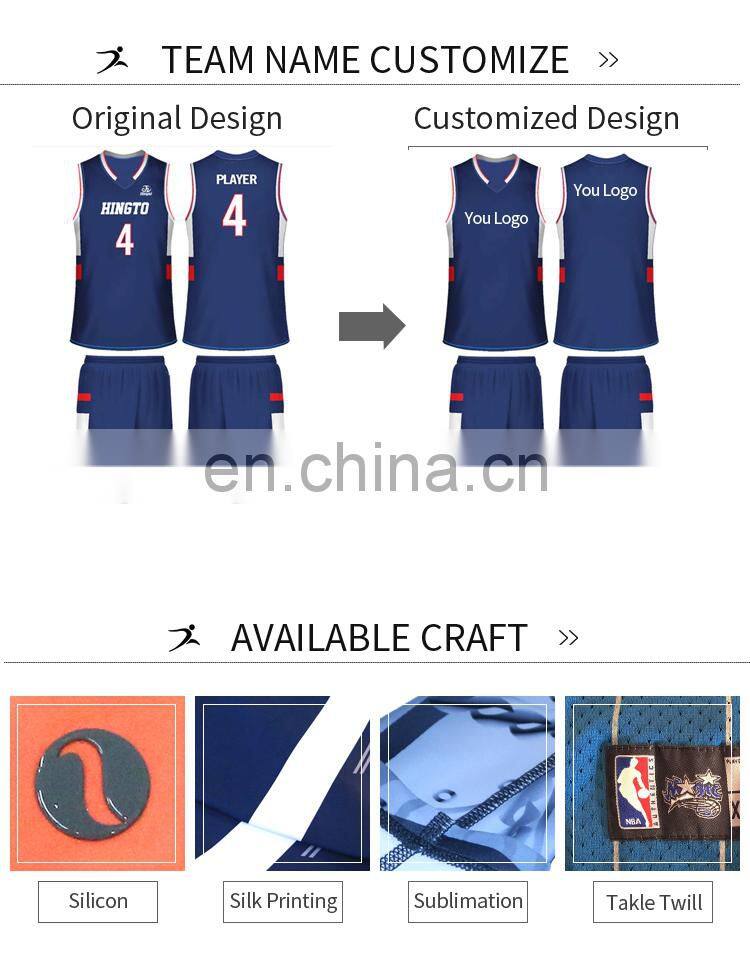 Blue color college team basketball uniform jersey custom name number
