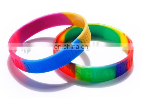 Promo color mixture silicon wristband /camouflage rubber bracelet / segment printing wristband