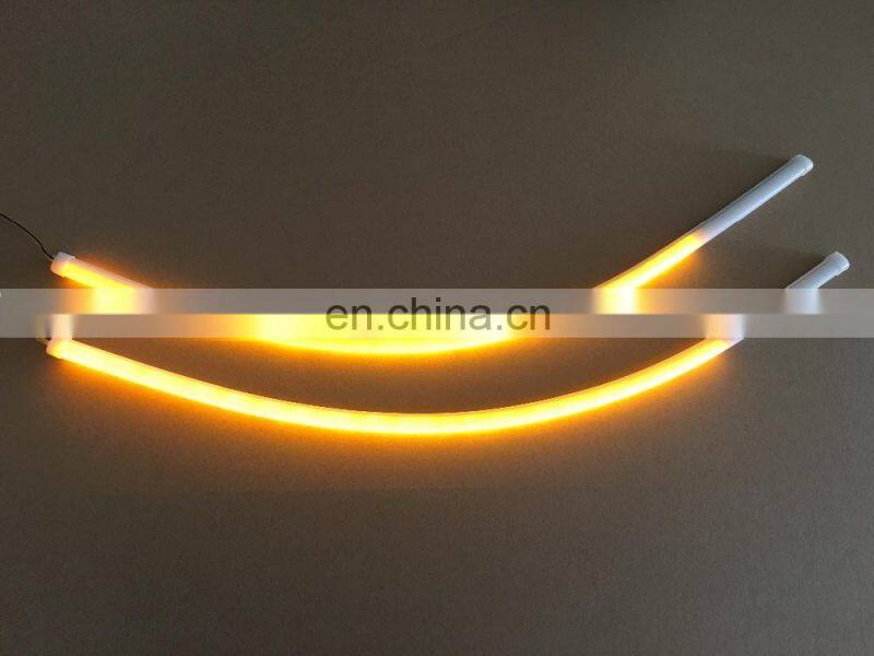 universal 2x60cm car led flexible DRL with running turn signal car headlight flow turn light