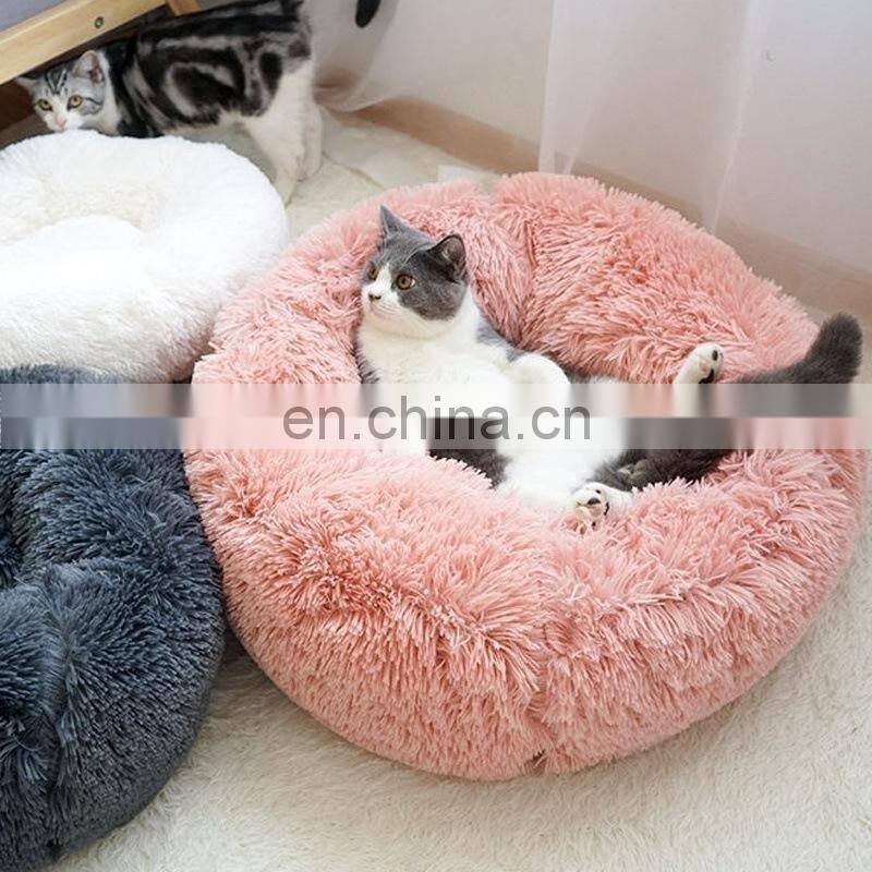 Amazon Best Seller Plush Luxury Cat Dog Pet Beds, Faux Fur Round Puppy Dog Beds, Comfortable Donut Cat Beds