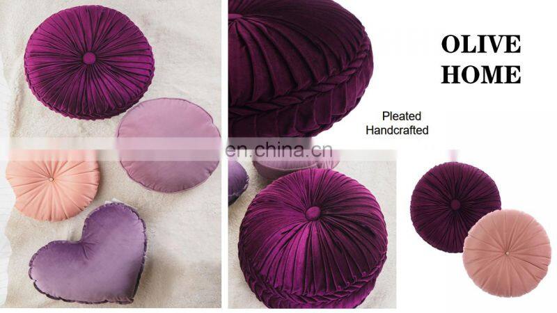 Pumpkin Shaped Circle Round Velvet Purple Wrinkle Cushion Floor Pillow Seat Cushions Chair Pads for Living Room Sofa Deco