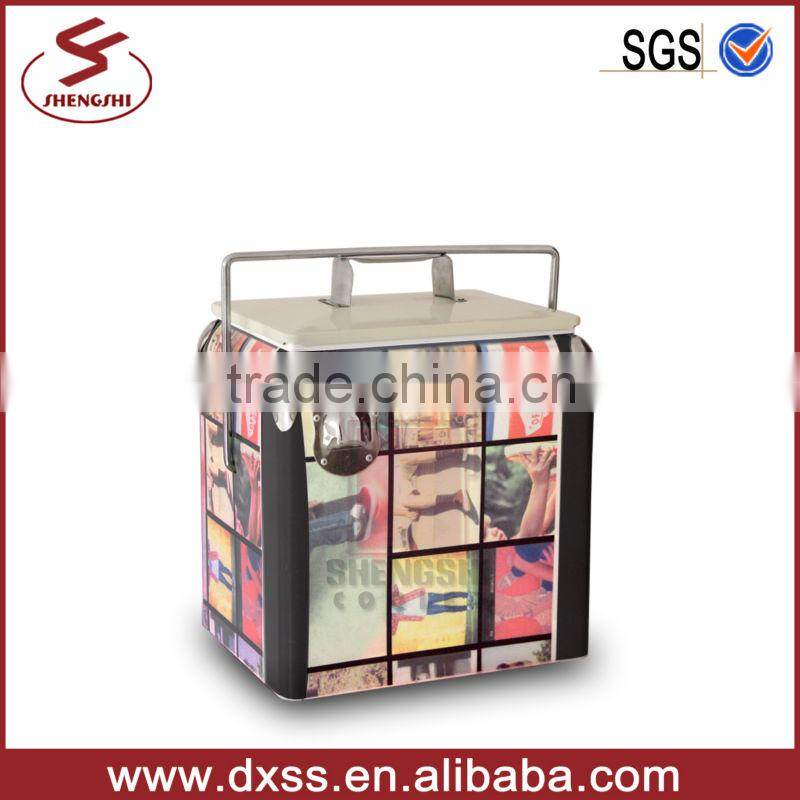 Portable metal retro 10l cooler box for cans and bottles