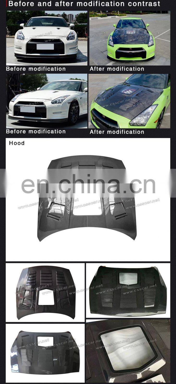 Hot Sale Carbon Engine Hood Bonnet Glass Auto Parts Suitable For Nissan GTR R35 Transparent Hood